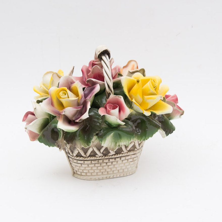 Vintage Capodimonte Porcelain Flower Basket from Italy