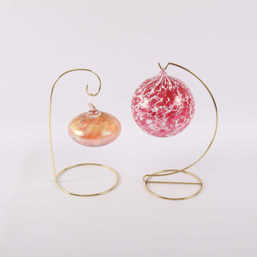 Pair of Handblown Christmas Ornaments on Stands