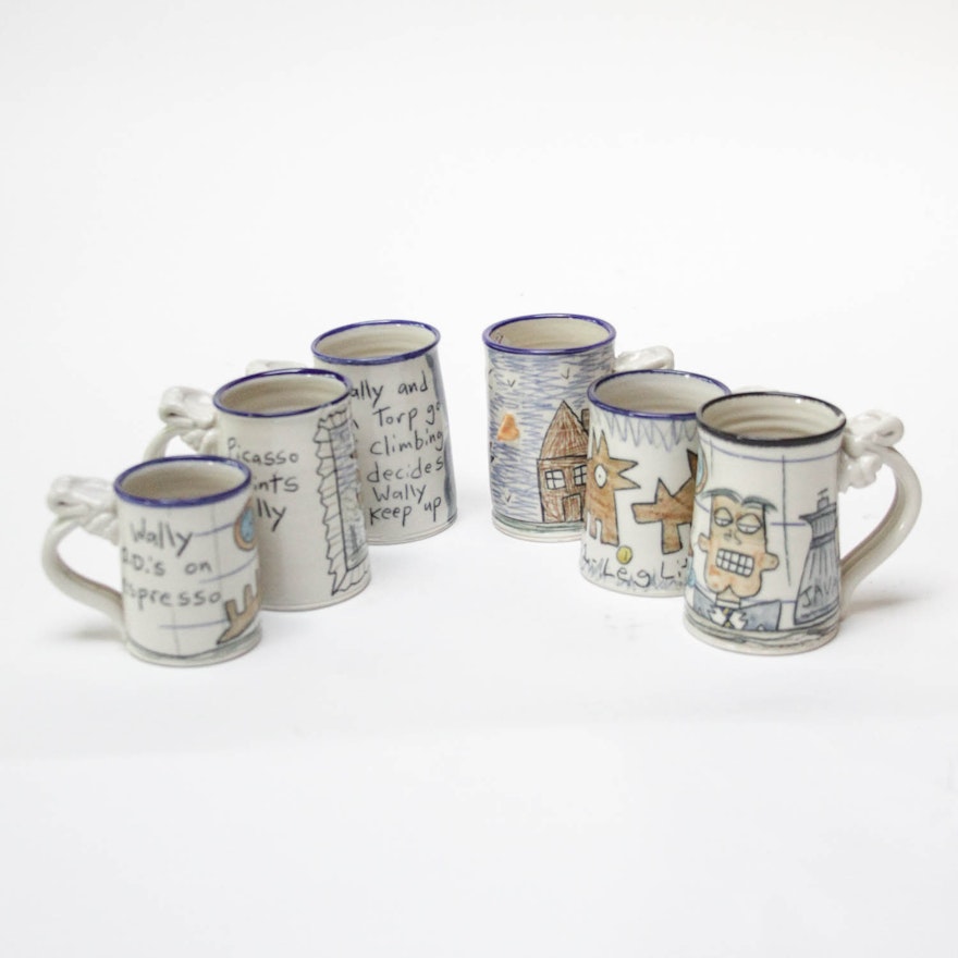 Set of Handmade Wallyware Pottery Mugs