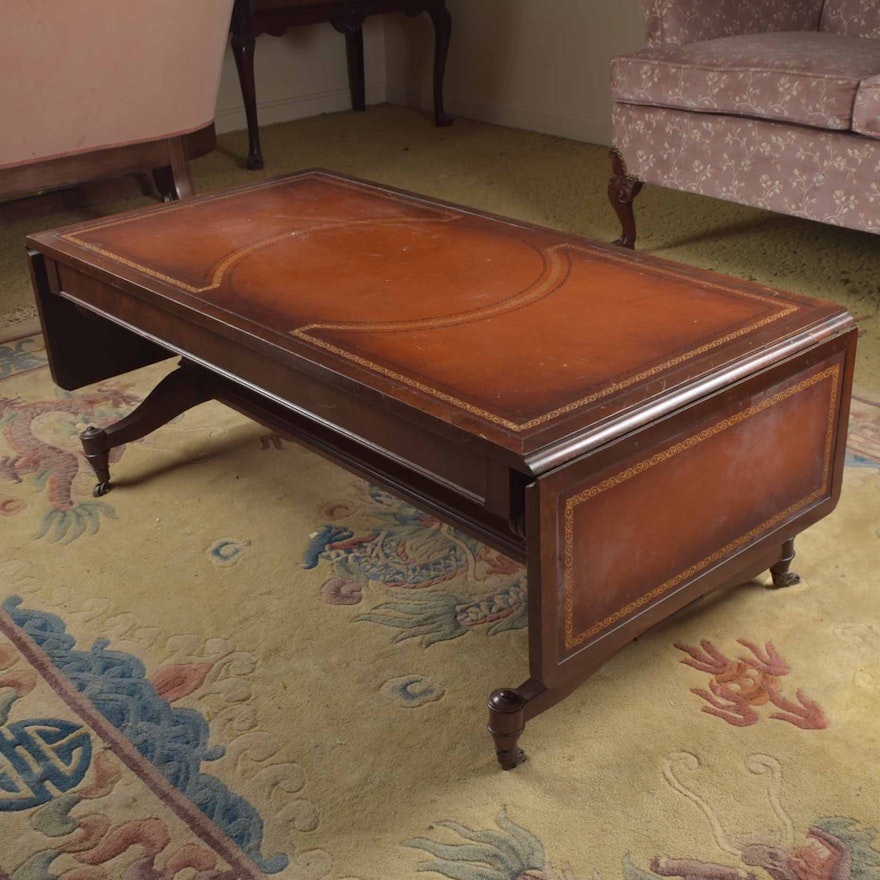 Vintage Leather Top Drop Leaf Coffee Table