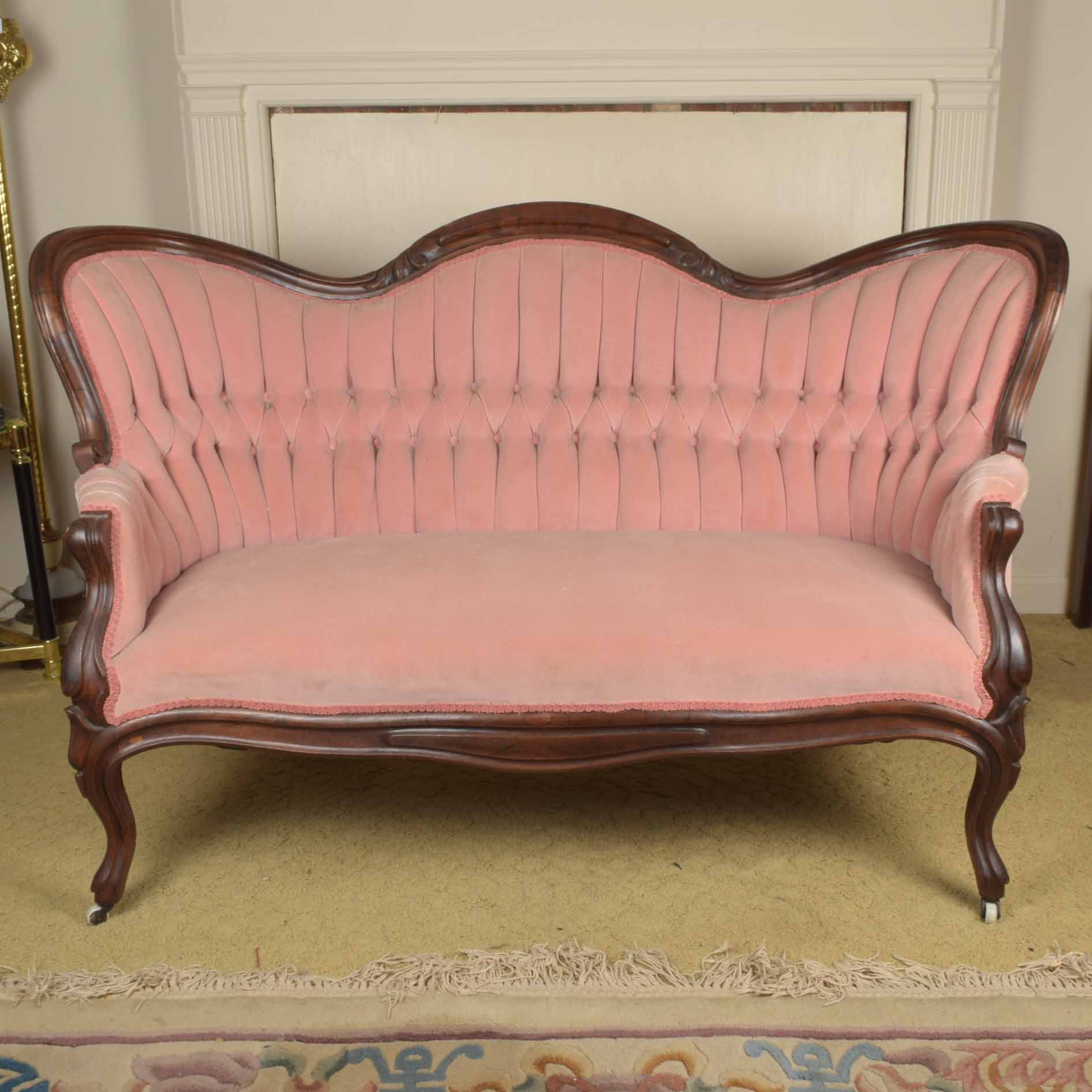 Victorian Rosewood Pleated Button Back Setee