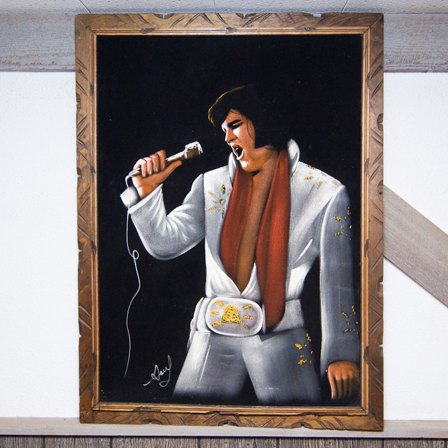 Vintage Velvet Elvis Presley Painting by Saul
