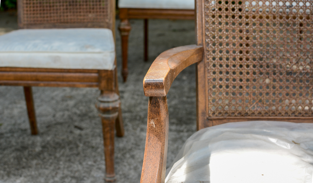 Oak Dining Table with Caned Back Chairs