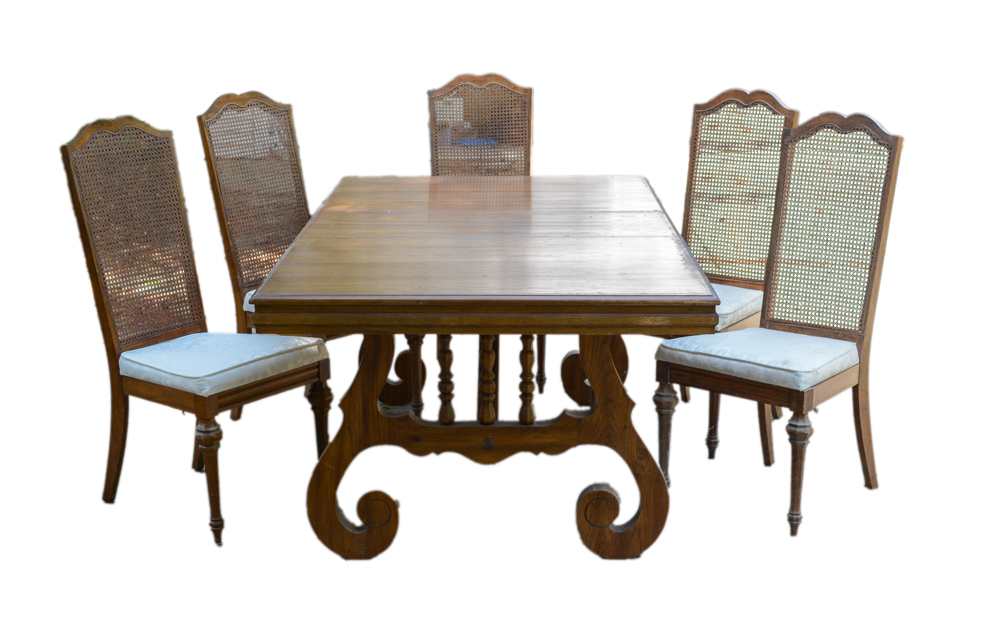 Oak Dining Table with Caned Back Chairs