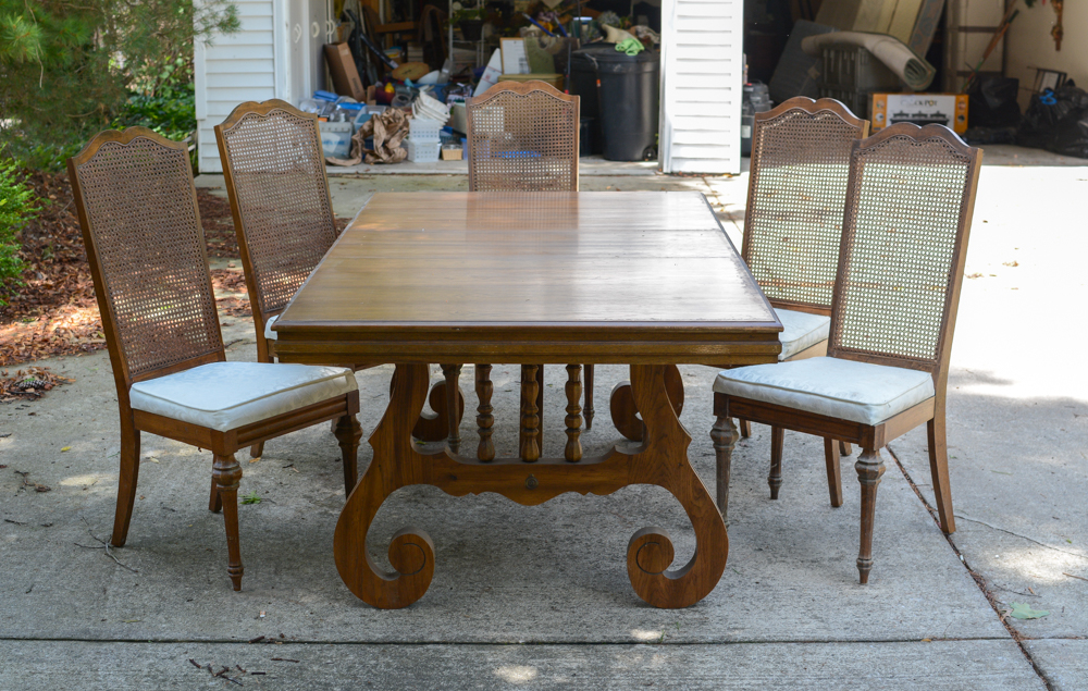 Oak Dining Table with Caned Back Chairs