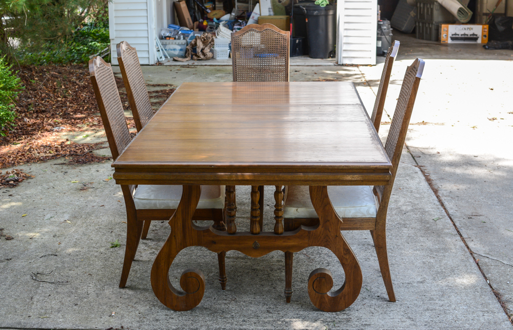 Oak Dining Table with Caned Back Chairs