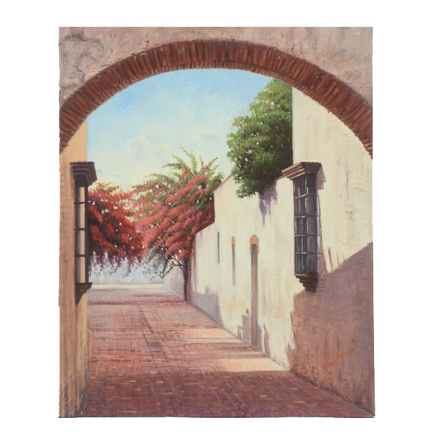 Garcia Espino Oil on Canvas "El Callejon de los Curas, Ciudad Colonial"