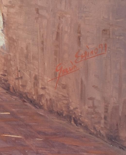 Garcia Espino Oil on Canvas "El Callejon de los Curas, Ciudad Colonial"
