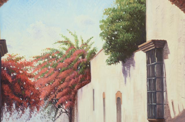 Garcia Espino Oil on Canvas "El Callejon de los Curas, Ciudad Colonial"