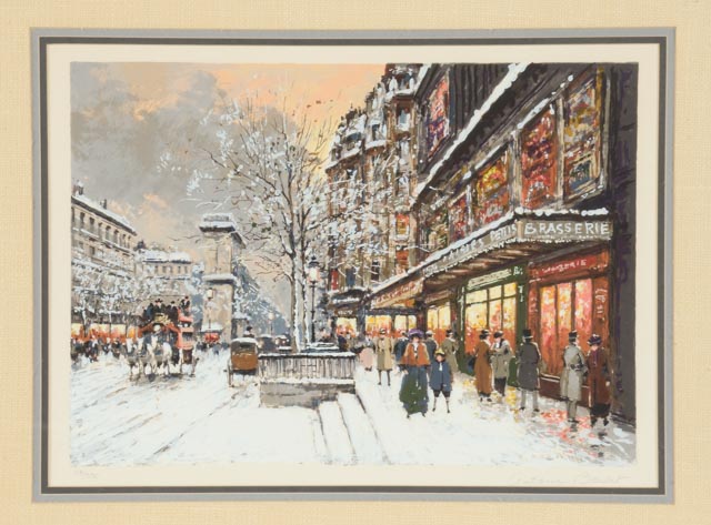 Antoine Boulet Signed Limited Edition Serigraph "Parisian Street Scene in Winter"