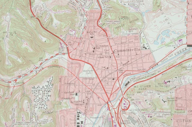 Vintage Topographical Map of Cincinnati
