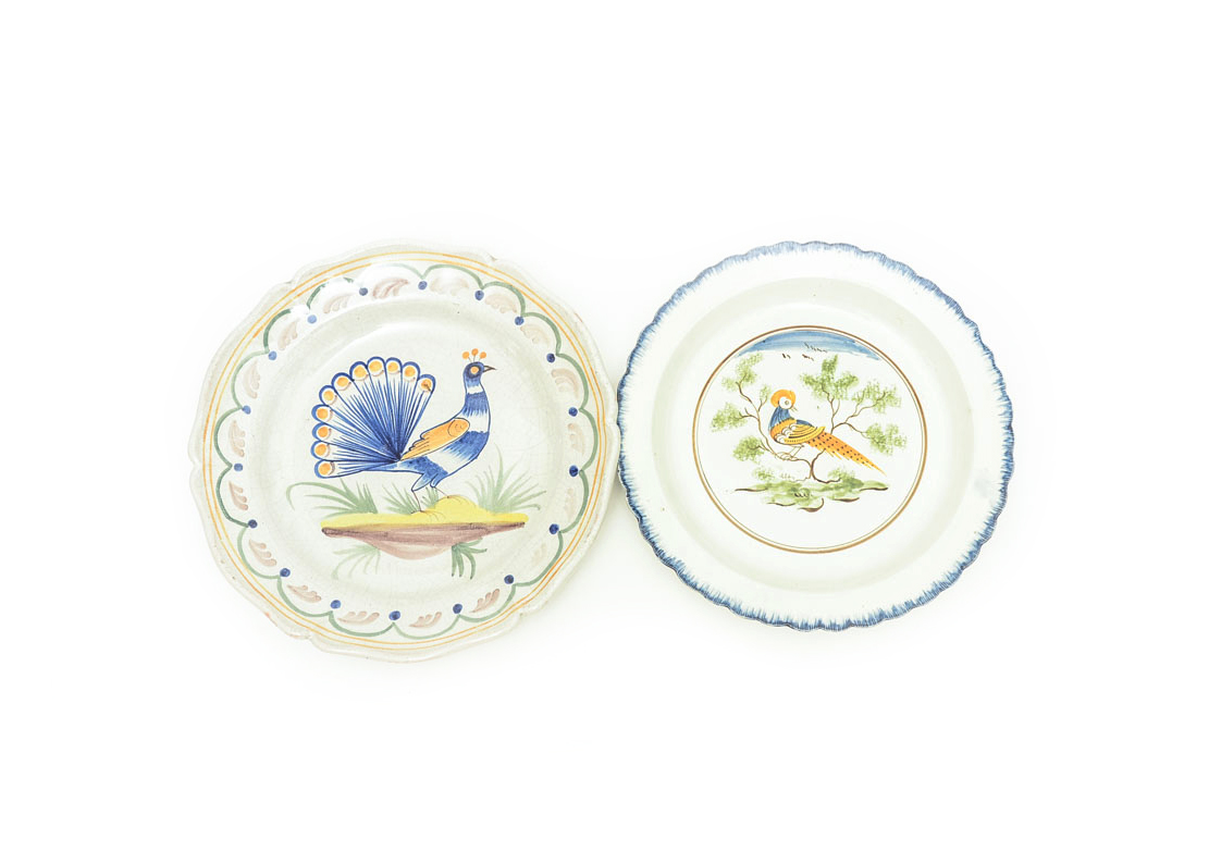 Large Antique Hand Painted Stoneware Plates