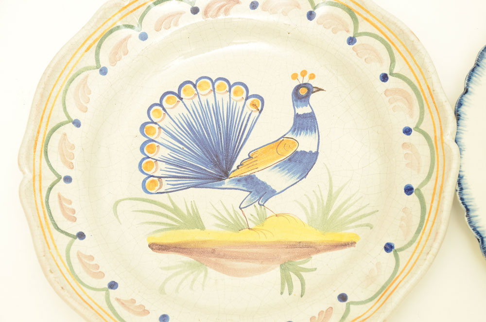 Large Antique Hand Painted Stoneware Plates