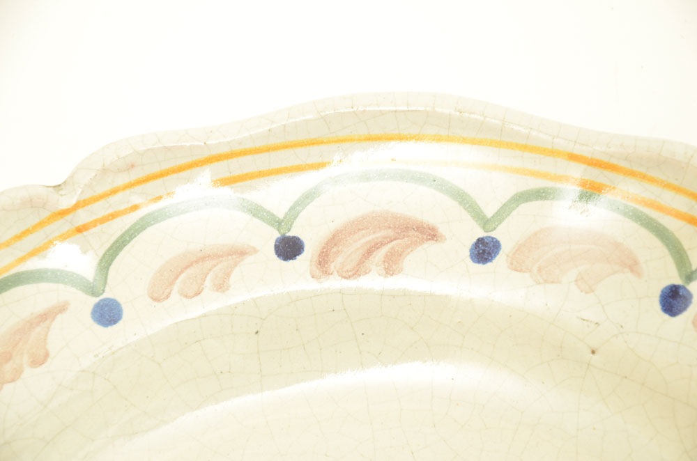 Large Antique Hand Painted Stoneware Plates