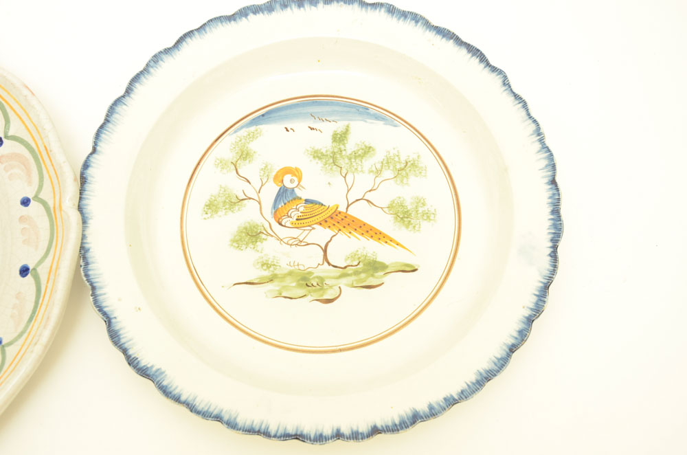 Large Antique Hand Painted Stoneware Plates