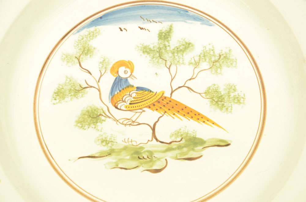 Large Antique Hand Painted Stoneware Plates