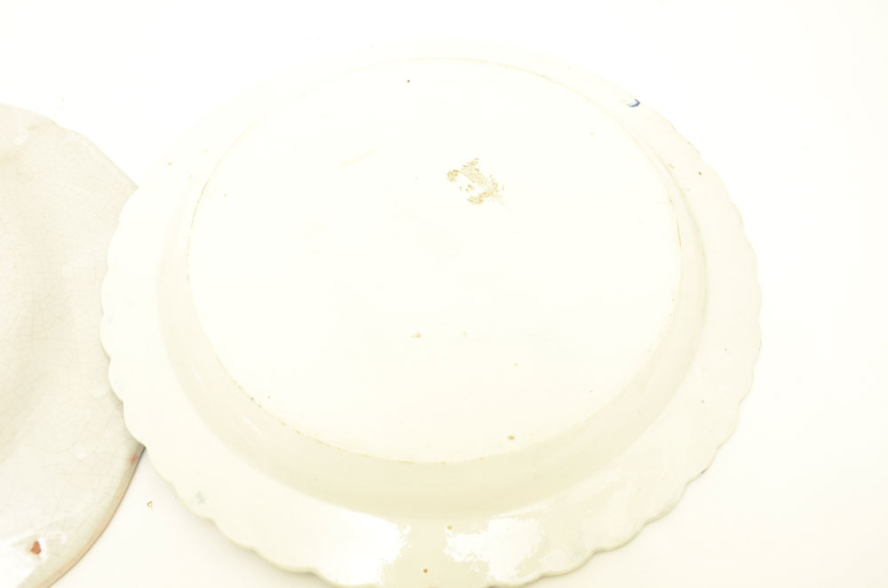 Large Antique Hand Painted Stoneware Plates