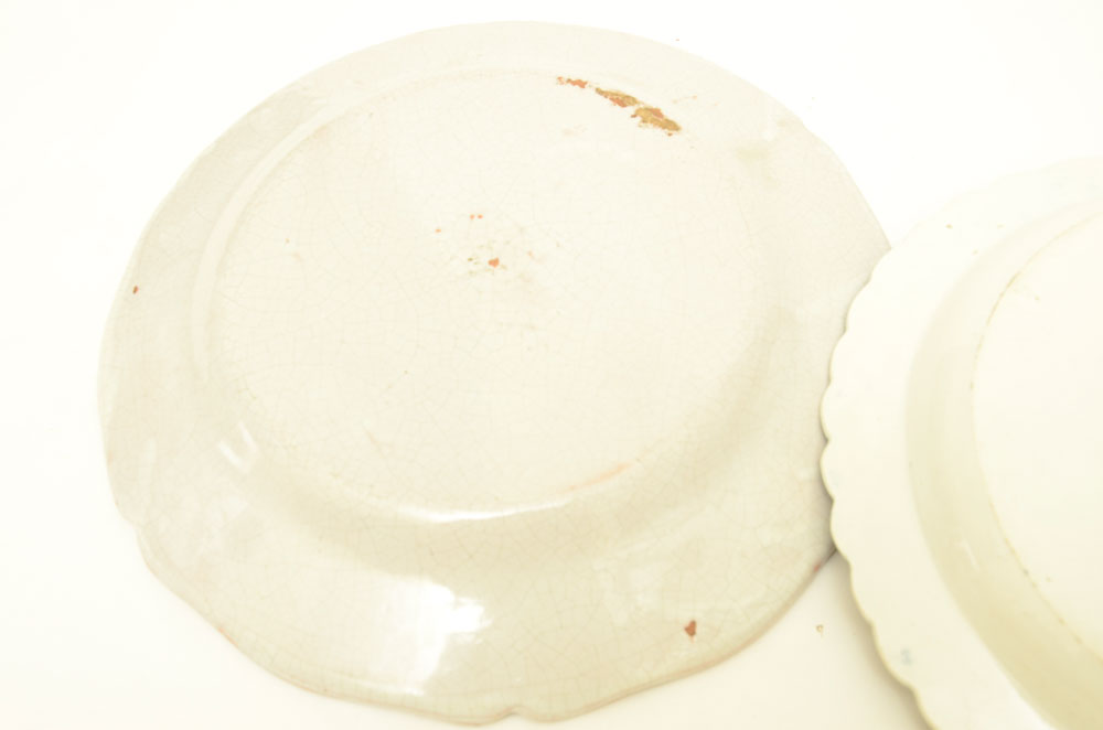 Large Antique Hand Painted Stoneware Plates