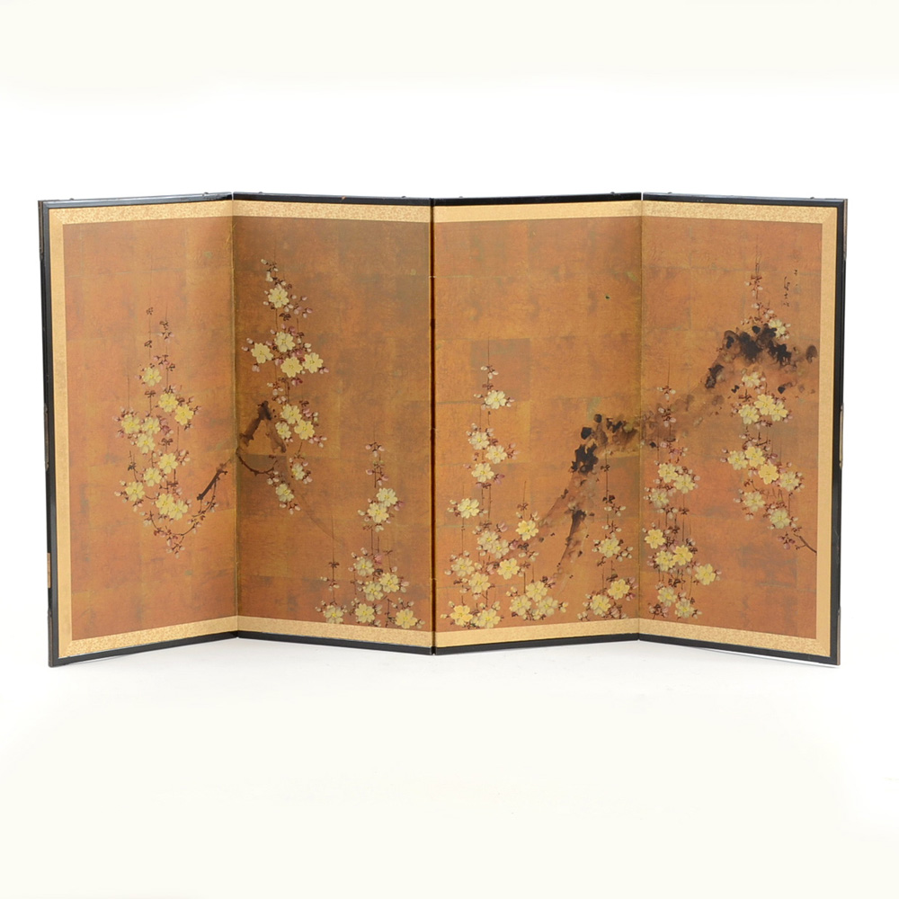 Hand-Painted Japanese Folding Screen