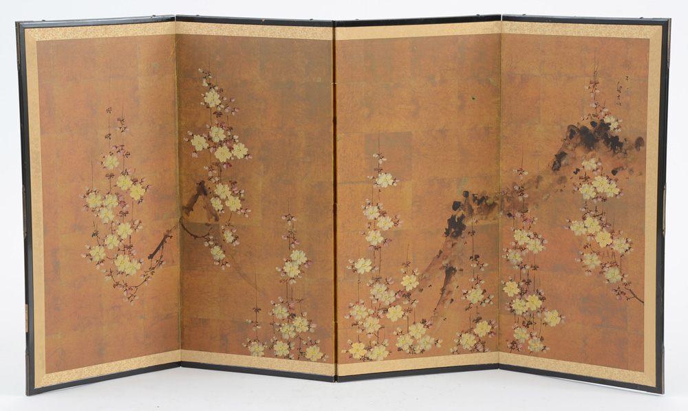 Hand-Painted Japanese Folding Screen