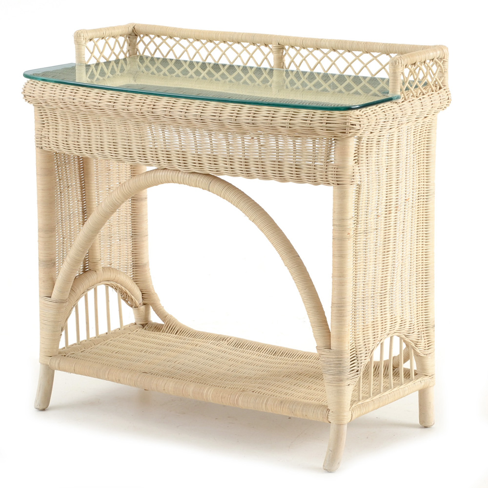 Glass Topped Wicker Accent Side Table