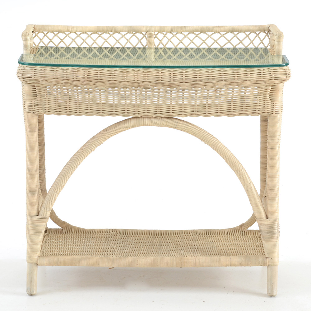 Glass Topped Wicker Accent Side Table