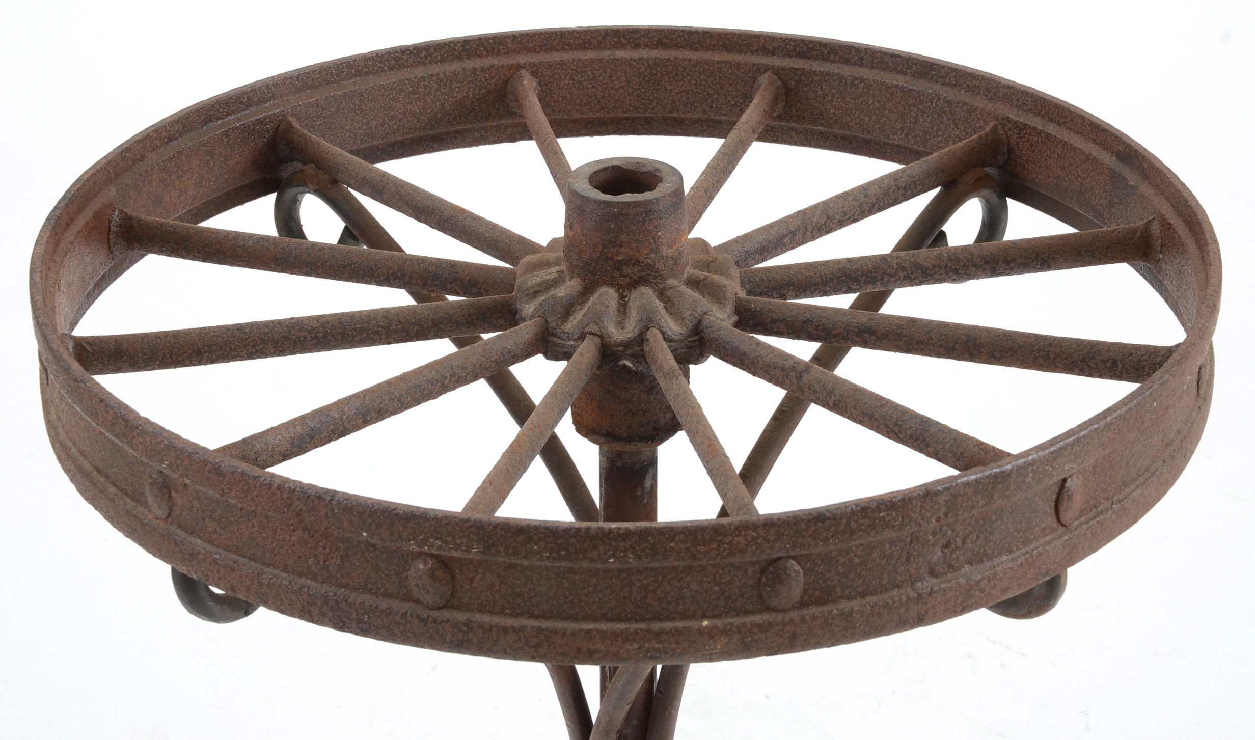 Rusticated Wrought Iron Wheel Patio Table