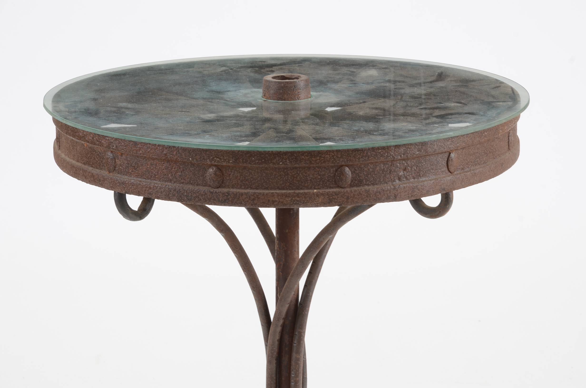 Rusticated Wrought Iron Wheel Patio Table