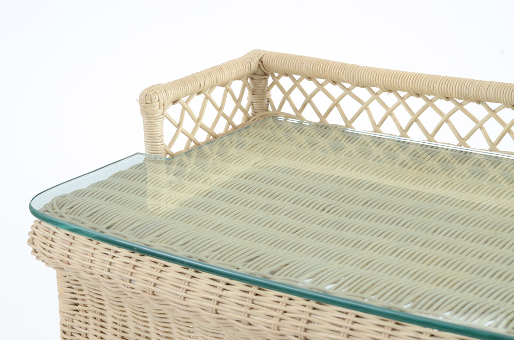 Glass Topped Wicker Accent Side Table