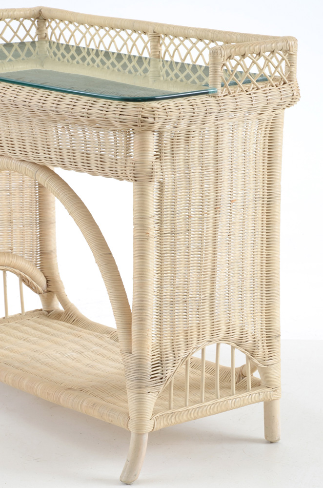Glass Topped Wicker Accent Side Table