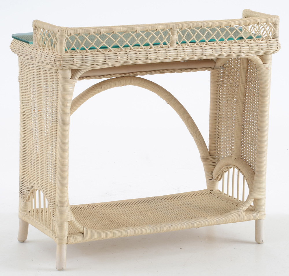 Glass Topped Wicker Accent Side Table