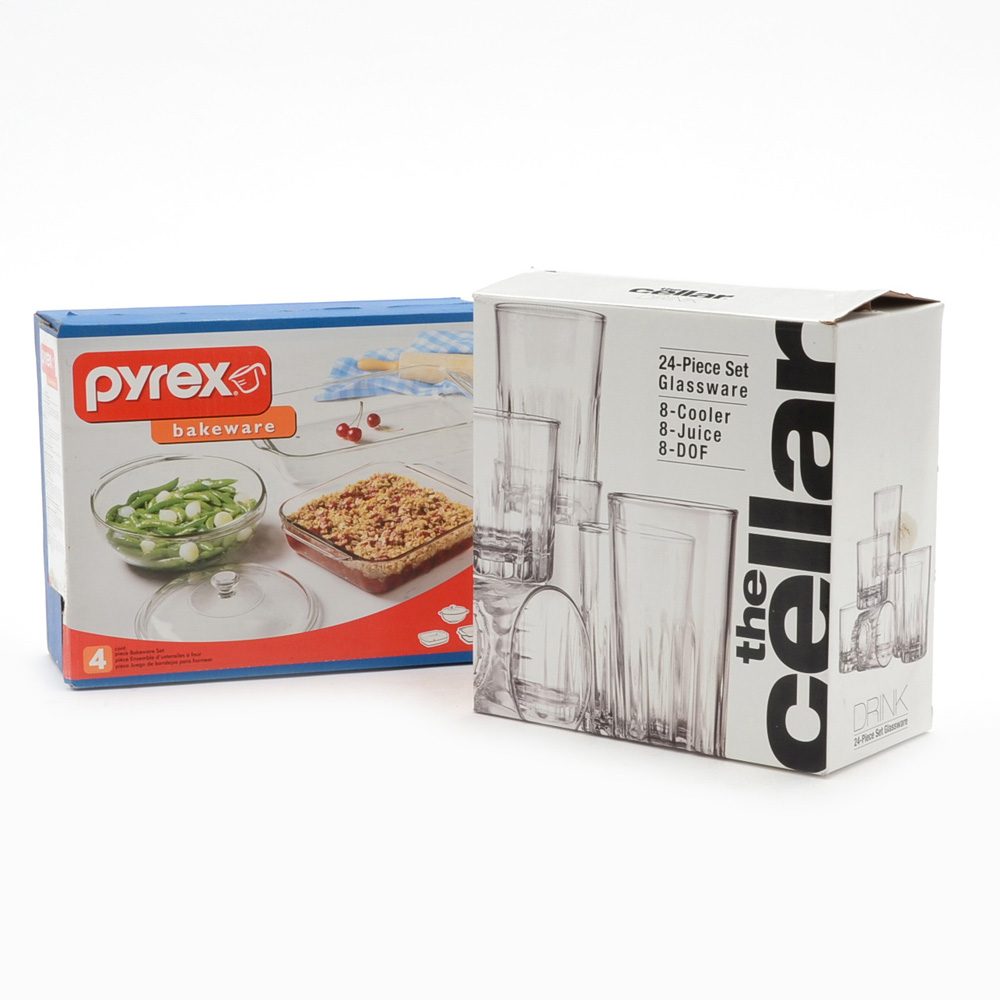 The Cellar 24-Piece Set Glassware and Pyrex  4-Piece Bakeware