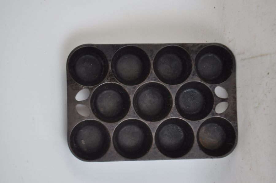 Cast Iron Muffin Pan and Vintage Cake Tin