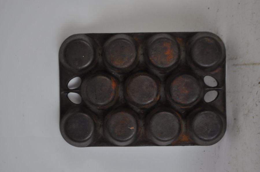 Cast Iron Muffin Pan and Vintage Cake Tin
