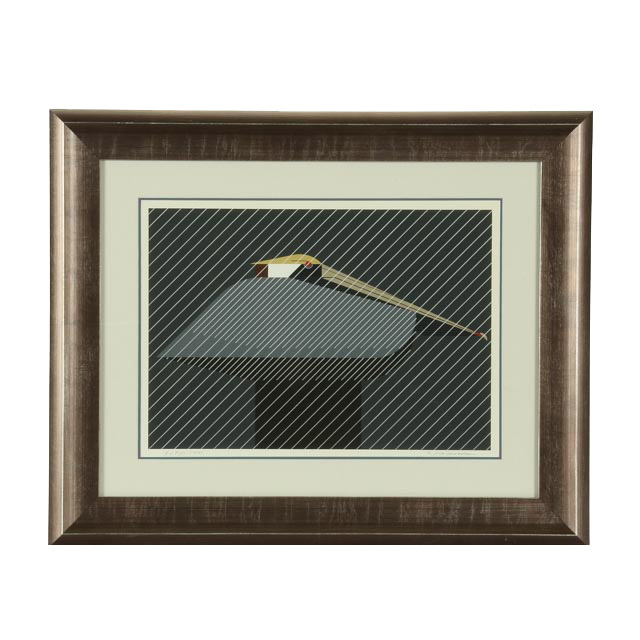 Charley Harper Original Limited Edition Serigraph "Pelican in a Downpour"