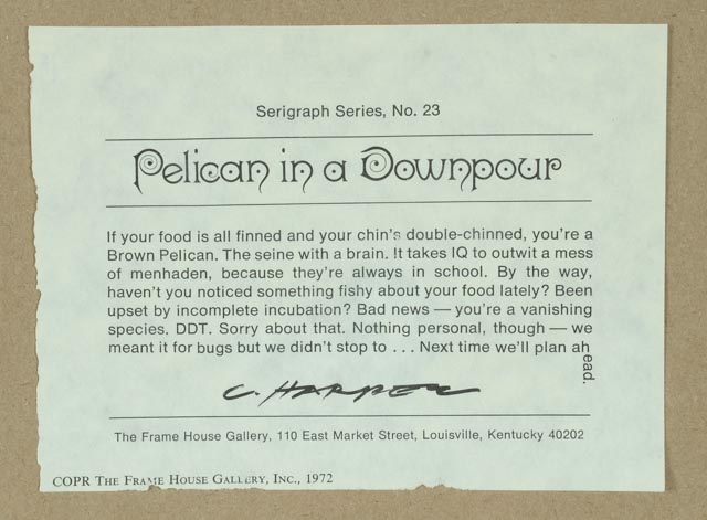 Charley Harper Original Limited Edition Serigraph "Pelican in a Downpour"