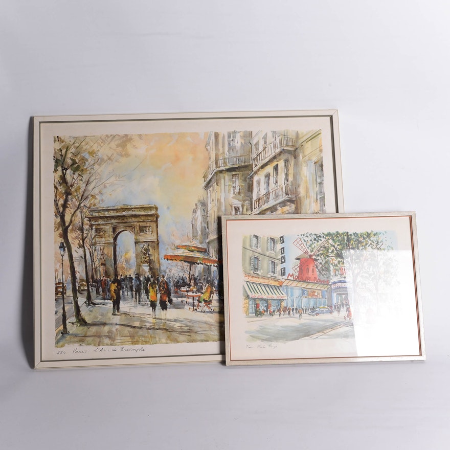 Vintage Offset Lithographs of Parisian City Streets