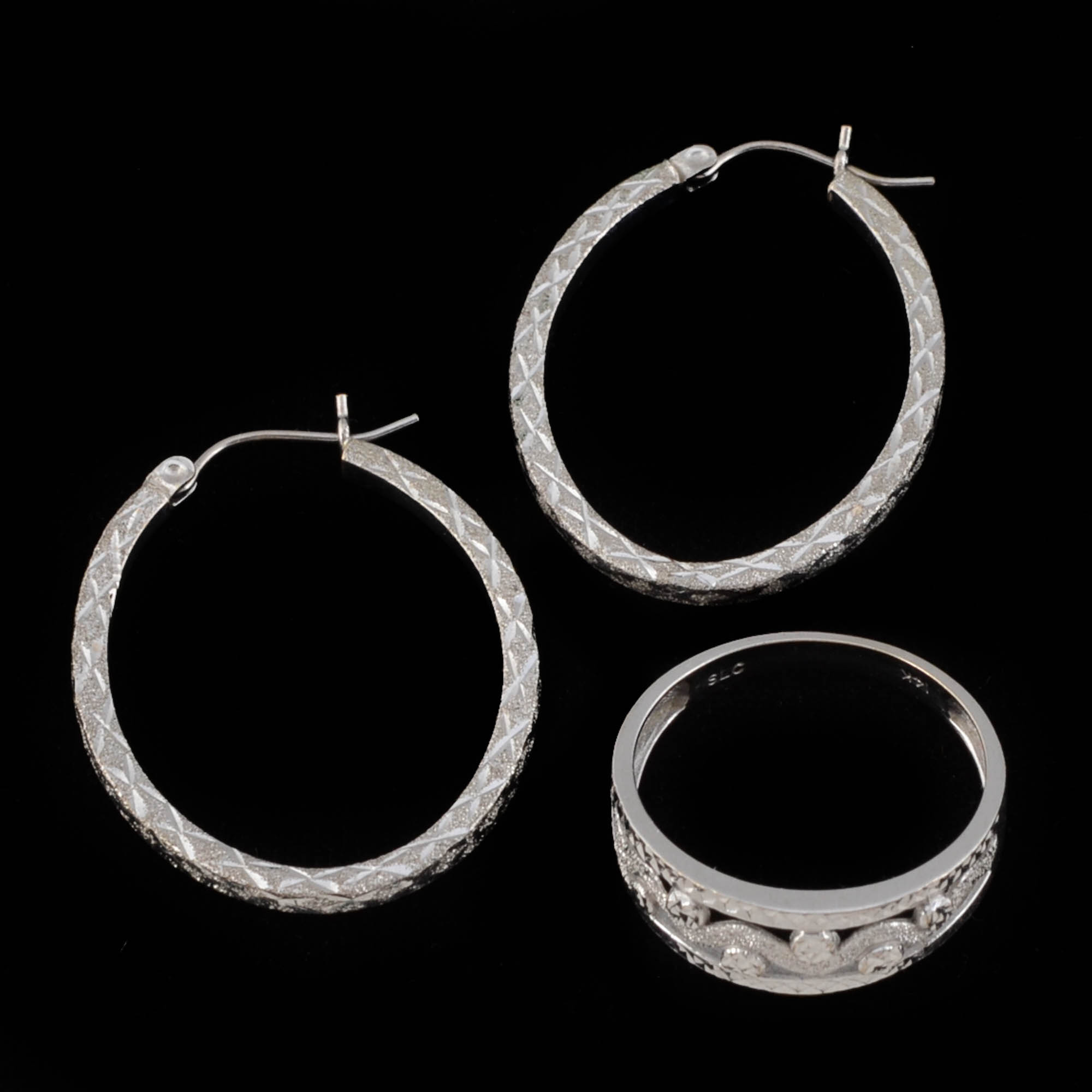 14K White Gold Ring and Earrings
