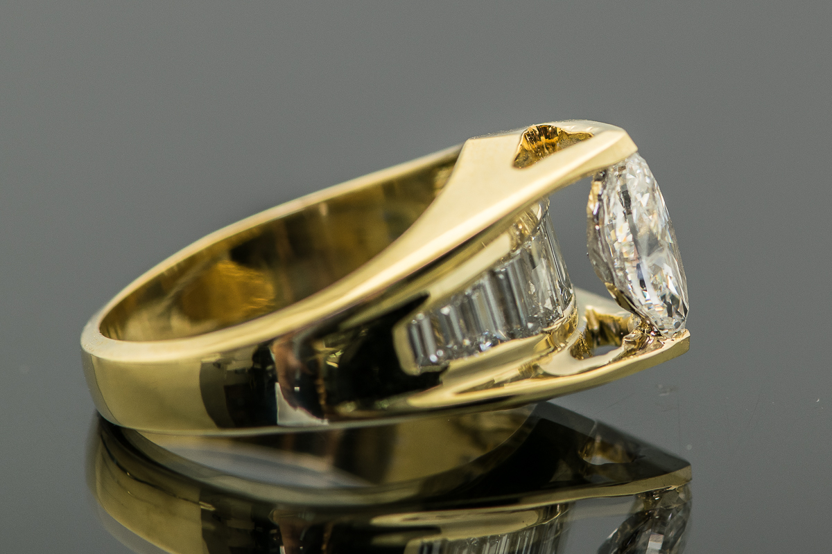 18K Yellow Gold and 1.81 CTW Diamond Cathedral Ring