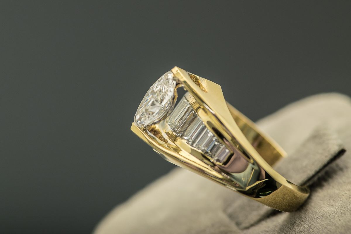 18K Yellow Gold and 1.81 CTW Diamond Cathedral Ring