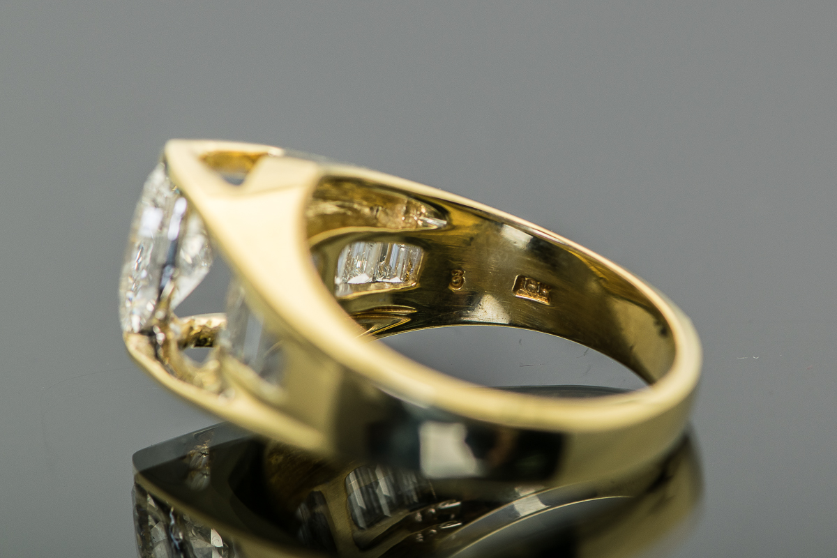 18K Yellow Gold and 1.81 CTW Diamond Cathedral Ring