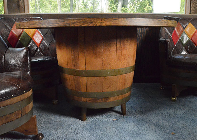 Vintage Oak Barrel Table with Barrel Chairs