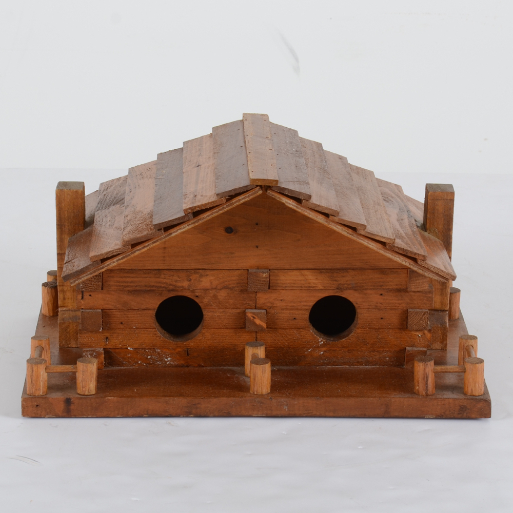Two Handcrafted Log Cabin Bird Houses