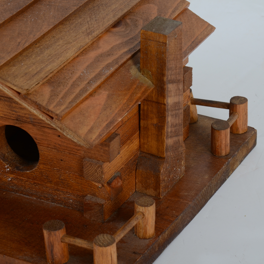 Two Handcrafted Log Cabin Bird Houses