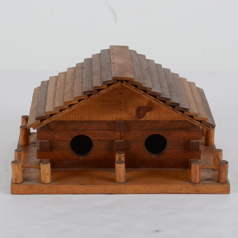 Two Handcrafted Log Cabin Bird Houses