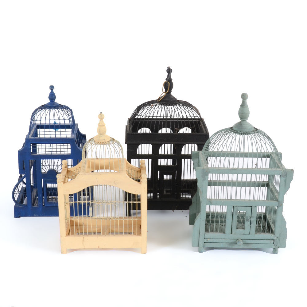 Four Wood and Metal Birdcages