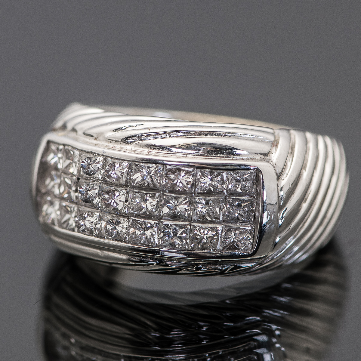 Rhodium-Plated 18k Yellow Gold Diamond Ring