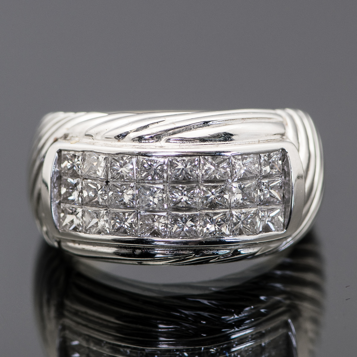 Rhodium-Plated 18k Yellow Gold Diamond Ring