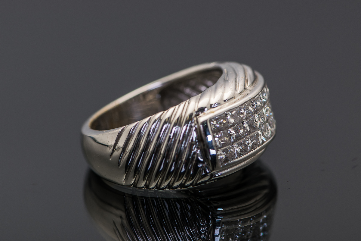 Rhodium-Plated 18k Yellow Gold Diamond Ring