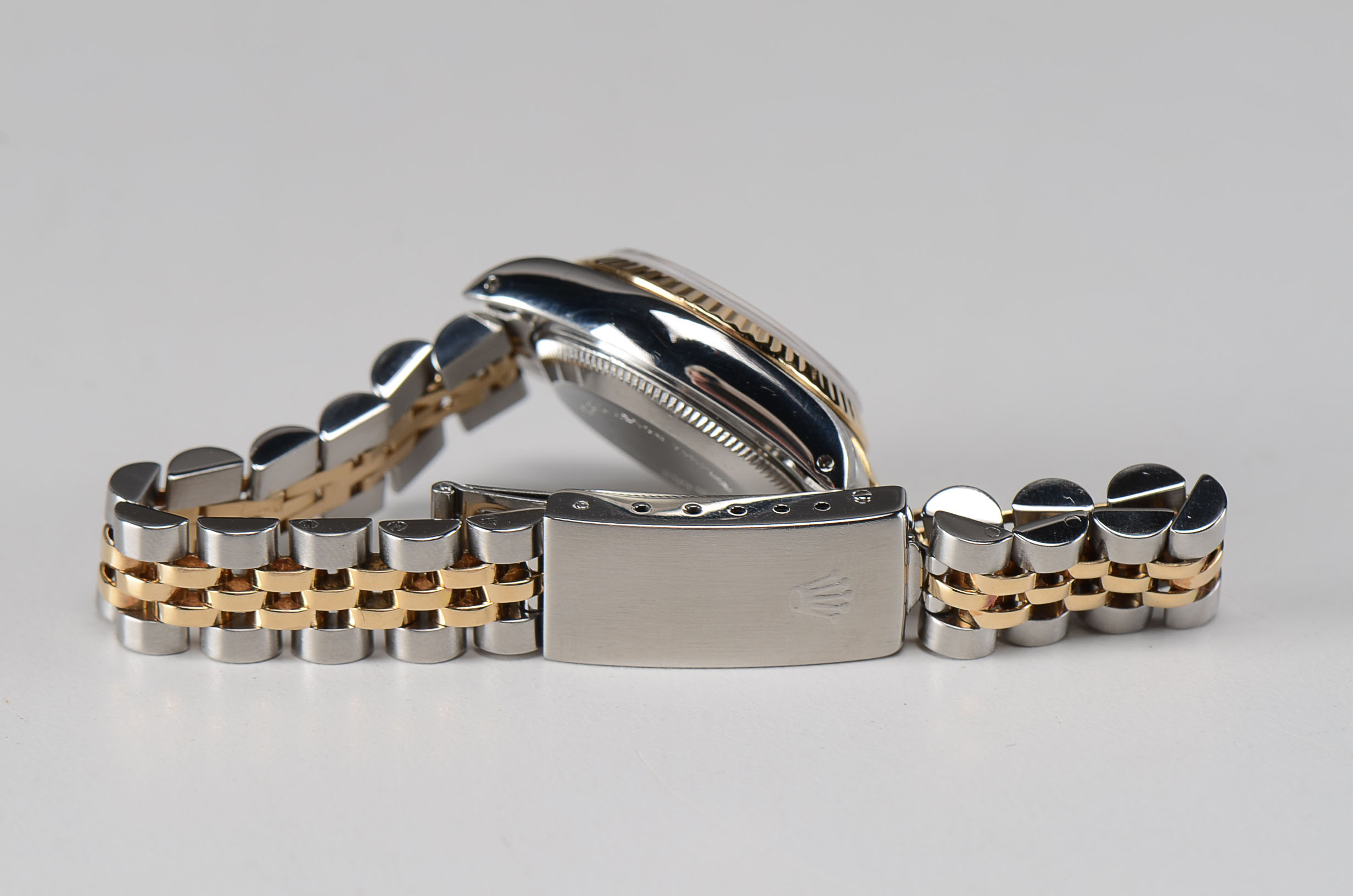 Women's Rolex Datejust 18K Yellow Gold & Steel Black Tapestry Diamond Dial Watch